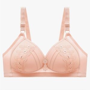 Padded Lace Embroidered Wireless Bra Peach